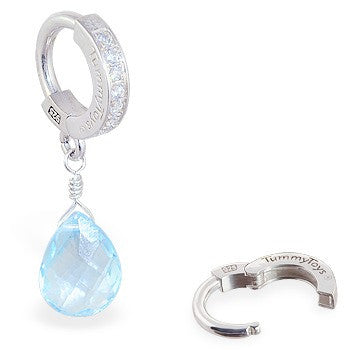 TummyToys® Blue Topaz on Clear CZ Paved Clasp - TummyToys® Patented Clasp. Navel Rings Australia.