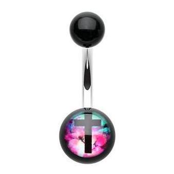 Aurora Cross Acrylic Belly Ring - Basic Curved Barbell. Navel Rings Australia.