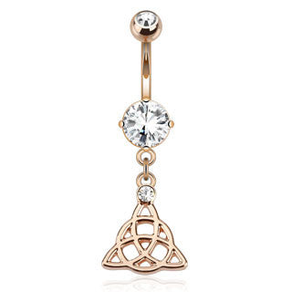 Celtic Knot Navel Ring with Rose Gold Plating - Dangling Belly Ring. Navel Rings Australia.