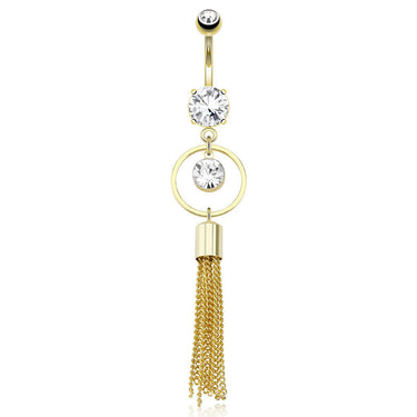 Chain Cluster Navel Bar with Gold Plating - Dangling Belly Ring. Navel Rings Australia.