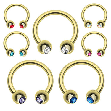 Classic Golden Gem Circular Barbell - Circular Barbell / Horse Shoe. Navel Rings Australia.