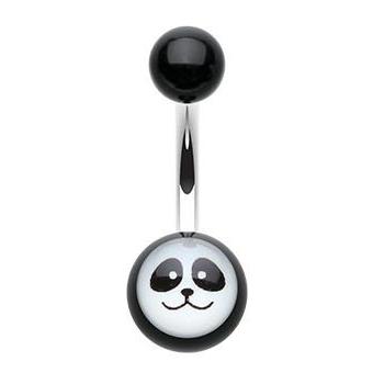 Panda Face Print Belly Button Ring - Basic Curved Barbell. Navel Rings Australia.