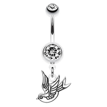 Yogi Freedom Bird Dangle Belly Button Bar - Dangling Belly Ring. Navel Rings Australia.