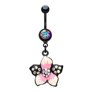 Blackline Hawaiian Luau Flower Belly Piercing Ring - Dangling Belly Ring. Navel Rings Australia.