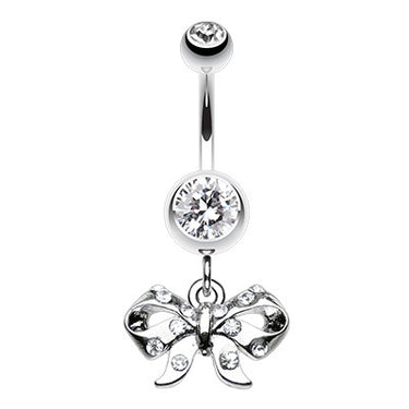 Dainty Party Ribbon Navel Piercing Bar - Dangling Belly Ring. Navel Rings Australia.