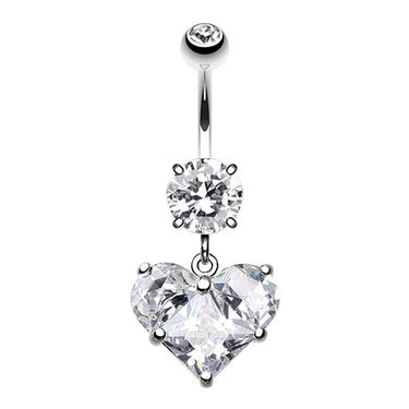 Crystallised Romance Heart Belly Ring - Dangling Belly Ring. Navel Rings Australia.