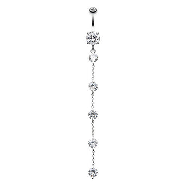 Crystal Falls Long Navel Bar - Dangling Belly Ring. Navel Rings Australia.