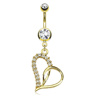 Paved Swirling Heart Dangly Belly Ring with Gold Plating - Dangling Belly Ring. Navel Rings Australia.