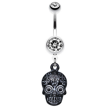 Ancient Mayan Skull Navel Bar - Dangling Belly Ring. Navel Rings Australia.