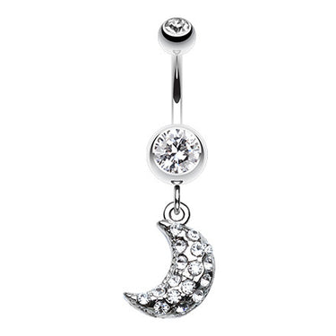 Crystallised Moon Belly Piercing - Dangling Belly Ring. Navel Rings Australia.