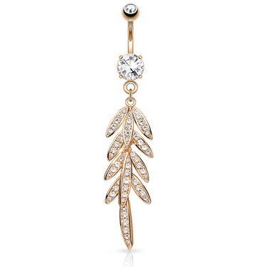 Autumn Falls Petiole Navel Bar with Rose Gold Plating - Dangling Belly Ring. Navel Rings Australia.