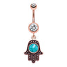 Boho Turquoise Hamsa Belly Dangle With Rose Gold Plating - Dangling Belly Ring. Navel Rings Australia.