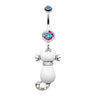 Audacious White Kitty Belly Ring - Dangling Belly Ring. Navel Rings Australia.