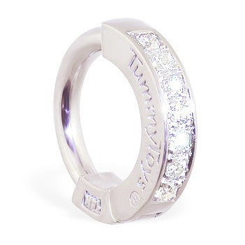 TummyToys® White Gold Diamond Pave Sleeper - TummyToys® Patented Clasp. Navel Rings Australia.