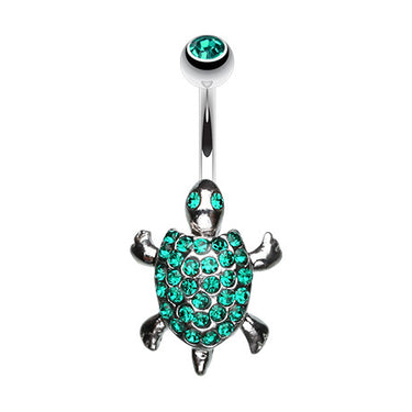 Emerald Green Enchanted Turtle Belly Piercing - Fixed (non-dangle) Belly Bar. Navel Rings Australia.