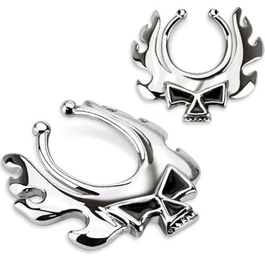 Fake Blazing Skull Clip On Nipple Ring - Nipple Ring. Navel Rings Australia.