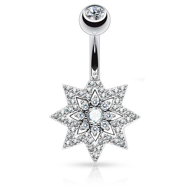 Cosmic Crystal Star Navel Ring - Fixed (non-dangle) Belly Bar. Navel Rings Australia.