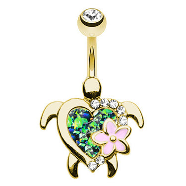 Gold Wildfire Opal Turtle Belly Button Bar - Fixed (non-dangle) Belly Bar. Navel Rings Australia.