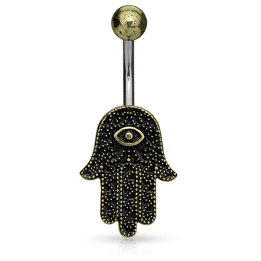 Cirantana Hamsa Navel Piercing Bar - Fixed (non-dangle) Belly Bar. Navel Rings Australia.