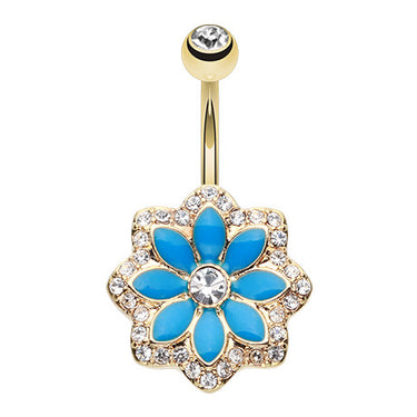 Golden Lotus Flower Belly Piercing Ring - Fixed (non-dangle) Belly Bar. Navel Rings Australia.