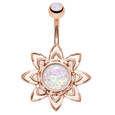 Solar Deity Opal Belly Piercing Rings - Fixed (non-dangle) Belly Bar. Navel Rings Australia.