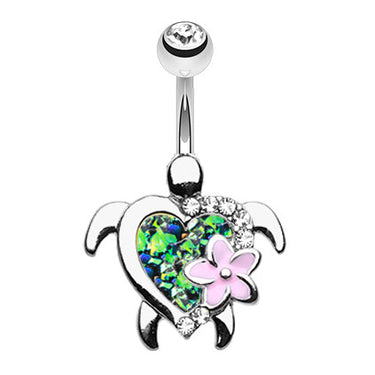 Wildfire Opal Sea Turtle Navel Bar - Fixed (non-dangle) Belly Bar. Navel Rings Australia.