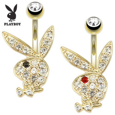 Playboy Bunny Belly Ring with Gold Plating - Fixed (non-dangle) Belly Bar. Navel Rings Australia.