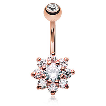 Jala Crystal Flower Belly Ring - Fixed (non-dangle) Belly Bar. Navel Rings Australia.