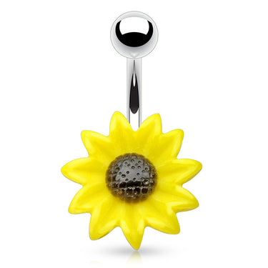 The Summer Sunflower Belly Ring - Fixed (non-dangle) Belly Bar. Navel Rings Australia.