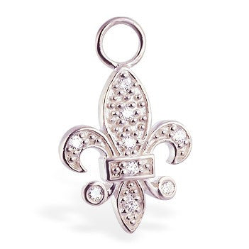 TummyToys® Dangling CZ Fleur de lis Swinger Charm - TummyToys® Swinger Charm. Navel Rings Australia.