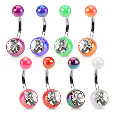 Gem Metallic Coated Acrylic Belly Rings - Basic Curved Barbell. Navel Rings Australia.