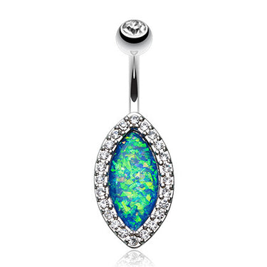 Wildfire Tears Opal Belly Ring - Fixed (non-dangle) Belly Bar. Navel Rings Australia.