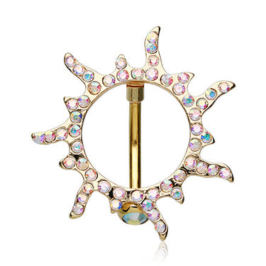 Deities Blazing Sun Belly Shield in Gold - Orbital and Shield. Navel Rings Australia.