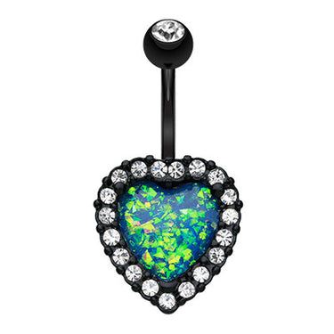 Uliuli Green Fire Opal Navel Piercing Bar - Fixed (non-dangle) Belly Bar. Navel Rings Australia.