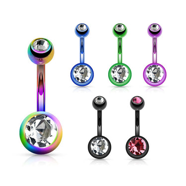 Titanium Plated Gem Navel Bars - Basic Curved Barbell. Navel Rings Australia.