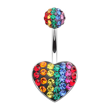 Motley™ Rainbow Heart Navel Bar - Fixed (non-dangle) Belly Bar. Navel Rings Australia.