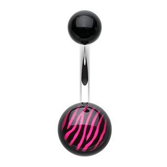 Hot Pink Zebra Stripe Belly Piercing Ring - Basic Curved Barbell. Navel Rings Australia.