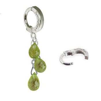 TummyToys® Natural Peridot Dangle on Pure Platinum Clasp - TummyToys® Patented Clasp. Navel Rings Australia.