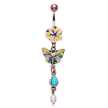 Boho Turquoise Butterfly Belly Piercing Ring - Dangling Belly Ring. Navel Rings Australia.