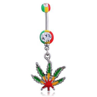 Jamaican Pot Leaf Navel Bar - Dangling Belly Ring. Navel Rings Australia.