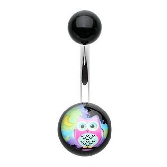 Night Bird Acrylic Owl Belly Button Ring - Basic Curved Barbell. Navel Rings Australia.