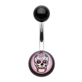 Acrylic Mexican Sugar Skull Belly Piercing Ring - Basic Curved Barbell. Navel Rings Australia.