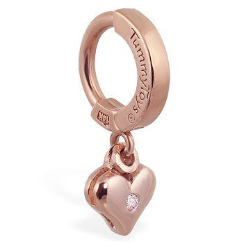 TummyToys® 14K Rose Gold Diamond Heart Belly Button Bar - TummyToys® Patented Clasp. Navel Rings Australia.