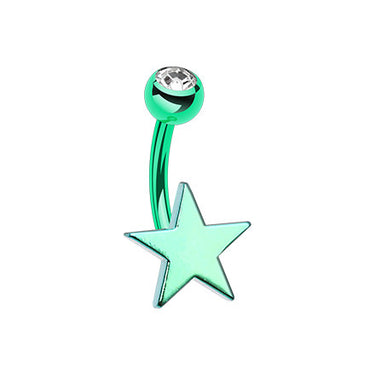 Green Mirror Star Belly Bar - Fixed (non-dangle) Belly Bar. Navel Rings Australia.