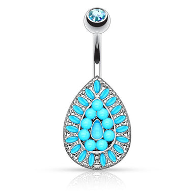 Ocean Turquoise Chakra Navel Ring - Fixed (non-dangle) Belly Bar. Navel Rings Australia.