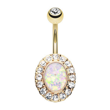 Deluxe Opal Belly Ring with Gold Plating - Fixed (non-dangle) Belly Bar. Navel Rings Australia.