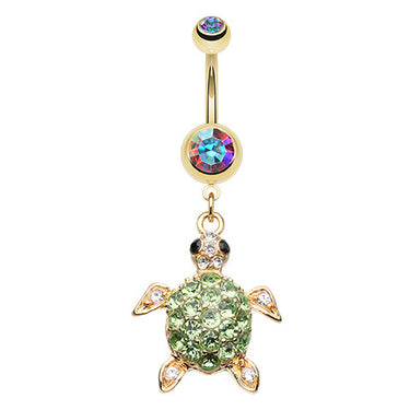 Hawaiian Sea Turtle Belly Button Bar - Dangling Belly Ring. Navel Rings Australia.