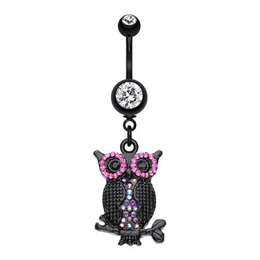 Blackline Glamour Owl Navel Bar - Dangling Belly Ring. Navel Rings Australia.