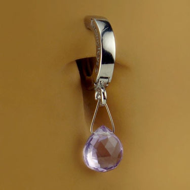 TummyToys® Natural Lavender Amethyst Teardop on Pure Platinum Clasp - TummyToys® Patented Clasp. Navel Rings Australia.