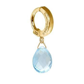 TummyToys® Solid 14K Yellow Gold Blue Topaz Drop - TummyToys® Patented Clasp. Navel Rings Australia.